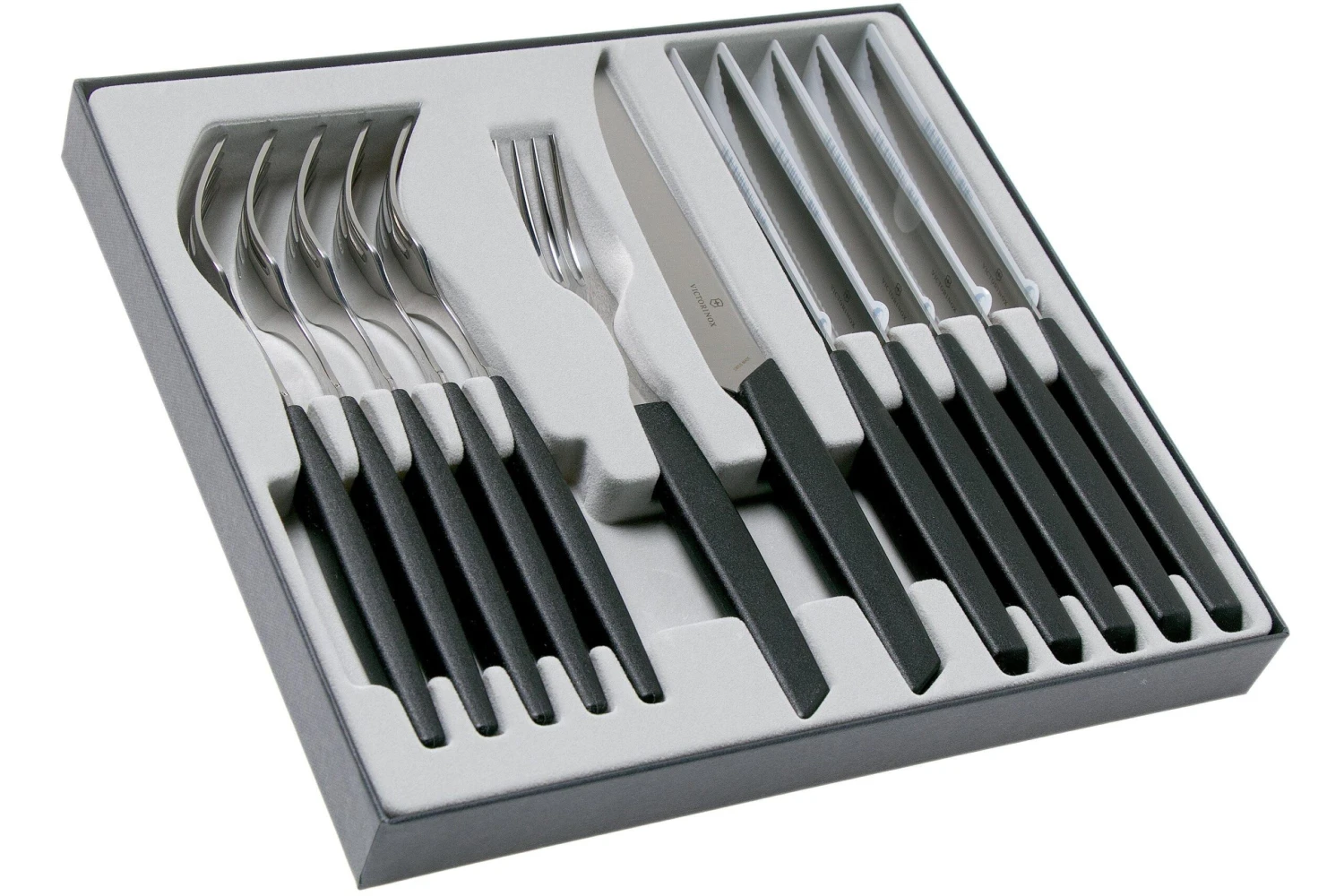 Victorinox Swiss Modern 6.9093.12W.12, Ménagère 12 Pièces Avec Couteau à Steak, Noir 4 Victorinox Swiss Modern 6.9093.12W.12, Ménagère 12 Pièces Avec Couteau à Steak, Noir – Image 2